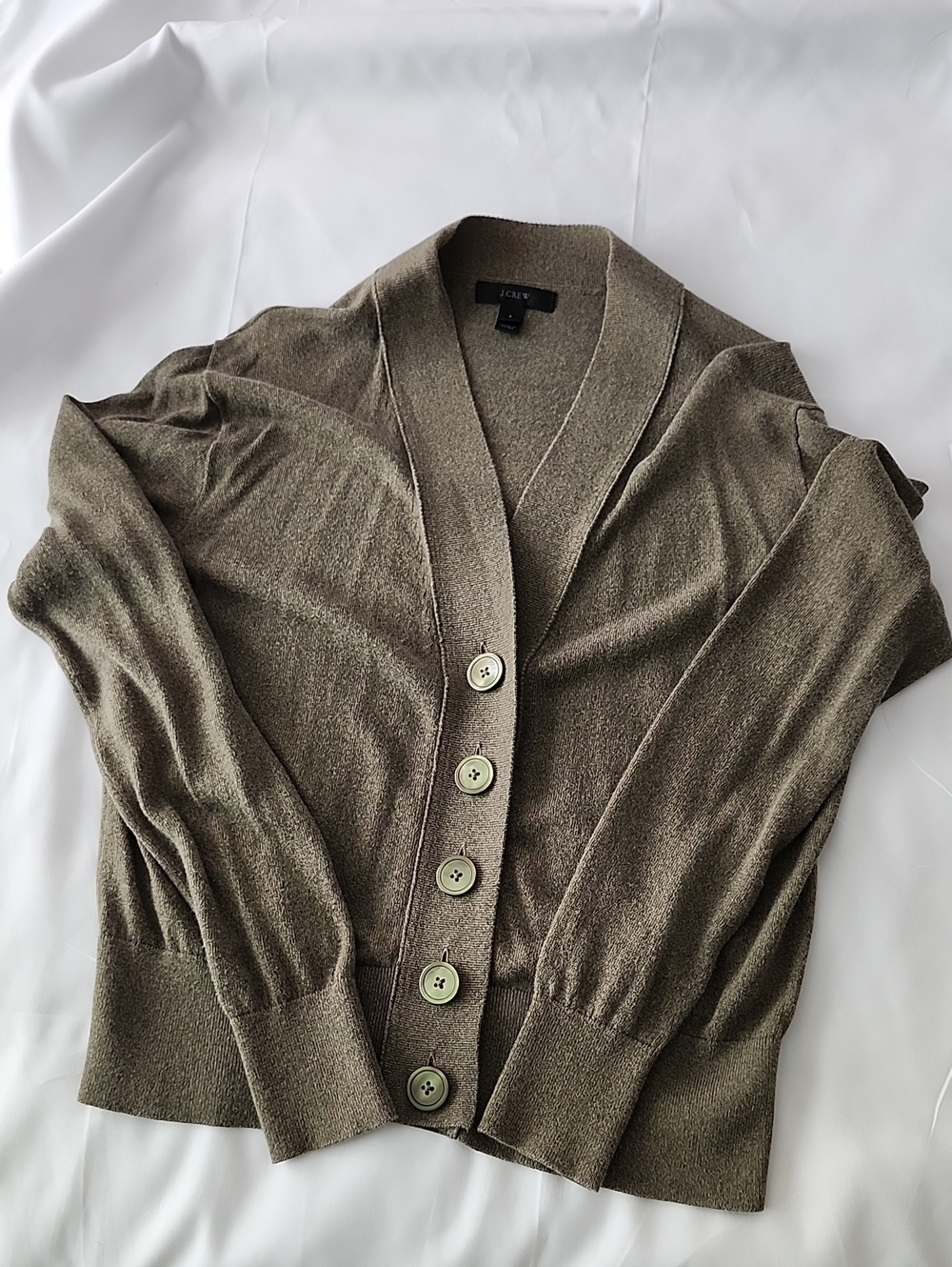 J. Crew Olive Green V-Neck Button Front Cardigan